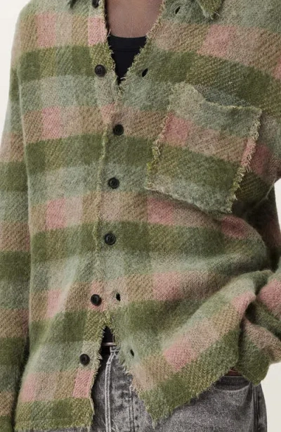 Allsaints Mens Sunbaked Pink Adler Checked Wool And Alpaca-blend Cardigan In Multi