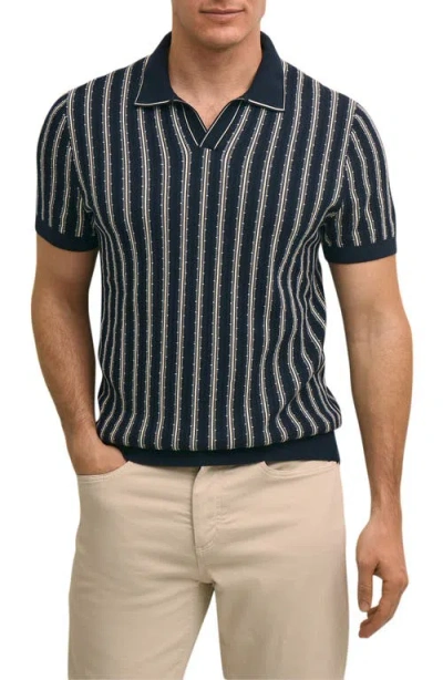 Brooks Brothers Supima Cotton Short-sleeve Striped Johnny Collar Sweater In Blue