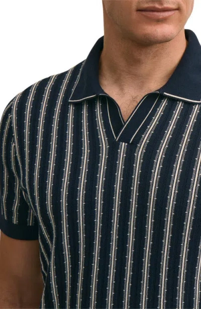 Brooks Brothers Supima Cotton Short-sleeve Striped Johnny Collar Sweater In Blue
