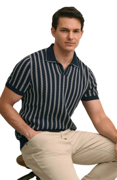 Brooks Brothers Supima Cotton Short-sleeve Striped Johnny Collar Sweater In Blue