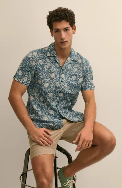 Brooks Brothers Block Print Cotton Camp Shirt In Green