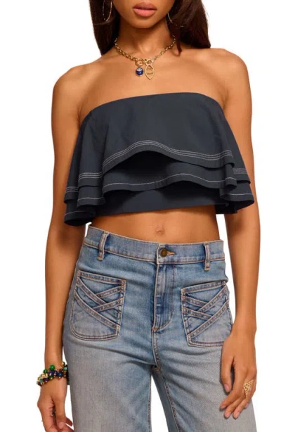 Ramy Brook Poppy Poplin Tiered Crop Top In Navy In Blue