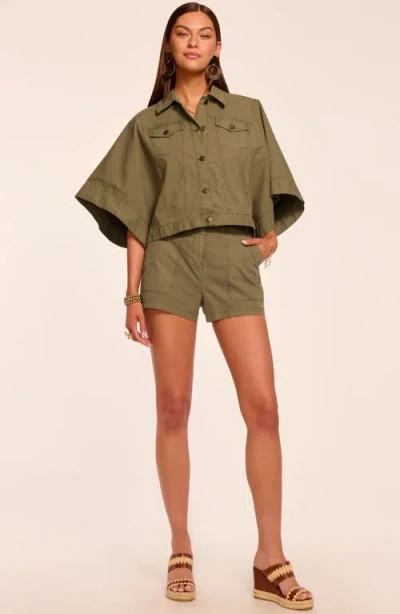 Ramy Brook Hilary Stretch Cotton Canvas Shorts In Green
