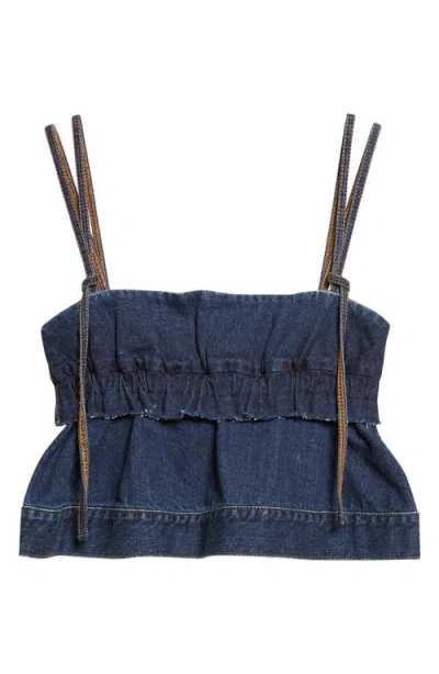 Sacai Denim Pullover Top Adjustable Straps Ruffles In Blue