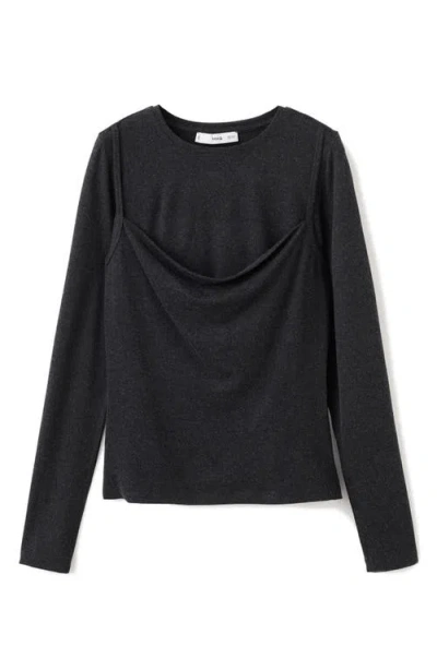 Mango Combine Drape Top In Black