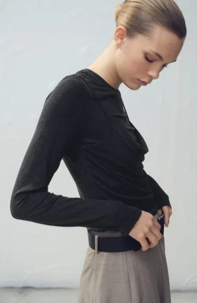 Mango Combine Drape Top In Black