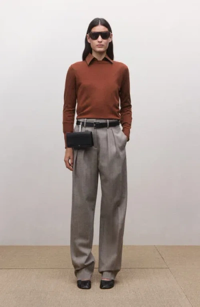 Mango Crewneck Wool Sweater In Brown
