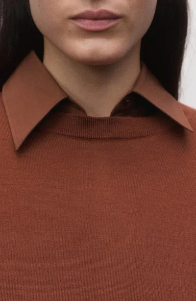 Mango Crewneck Wool Sweater In Brown