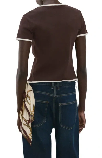 Mango Piped Trim Cotton Button-up Top In Brown
