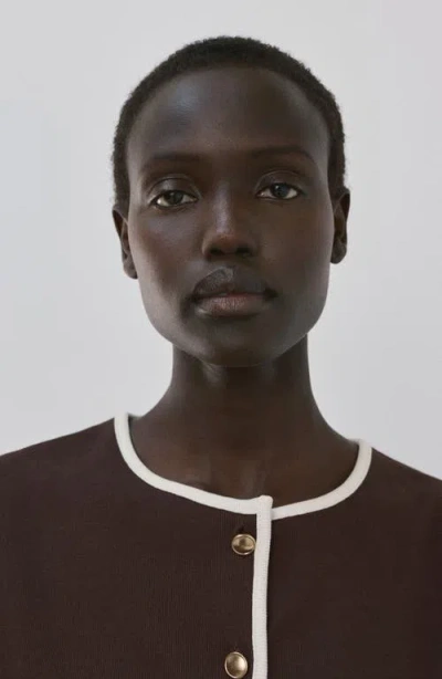 Mango Piped Trim Cotton Button-up Top In Brown