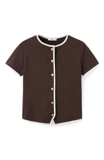 Mango Piped Trim Cotton Button-up Top In Brown