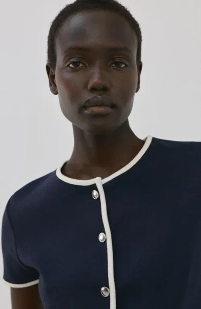 Mango Piped Trim Cotton Button-up Top In Blue