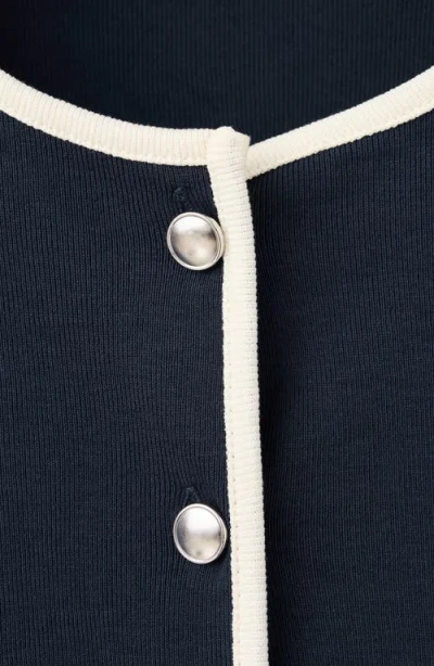 Mango Piped Trim Cotton Button-up Top In Blue