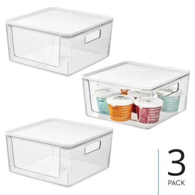 Idesign Stackable Open-front Bins With Lid, Set Of 3, Clear/white In Transparent