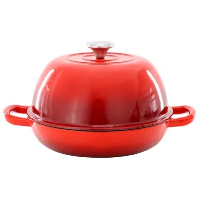 Megachef 6 Quart Enameled Cast Iron Bread Pot In Red With Baking Mat In Red