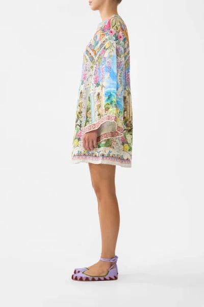 Camilla Deep V Neck Hardware Short Kaftan In Multi