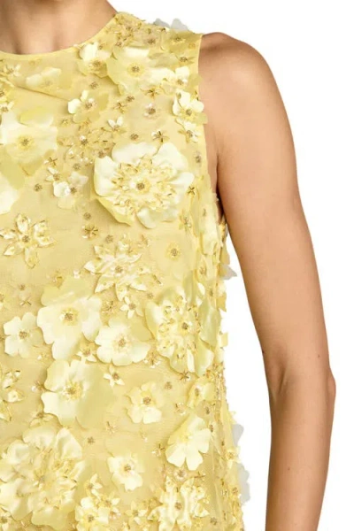 Mac Duggal Floral Beaded Mesh Sleeveless Trapeze Mini Dress In Yellow