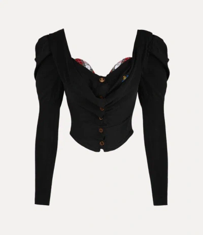 Vivienne Westwood Bea Checked Cotton-trimmed Embroidered Wool And Silk-blend Cardigan In Black