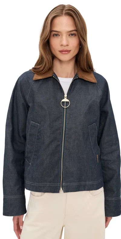 Barbour Freckleton Denim Jacket Dress Contrast Collar Cuffs In Blue