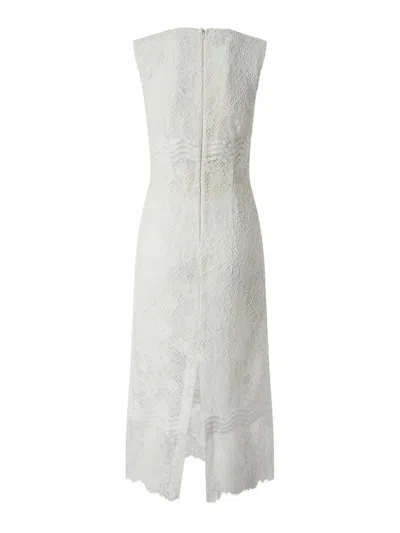 Pinko V Neck Sleeveless Lace Midi Dress In White
