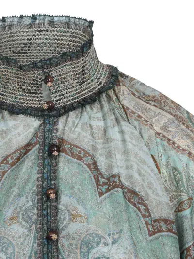 Zimmermann Womens Tapestry Teal Multi Wanderlust Billow Puffed-short-sleeves Silk Midi Dress In Multi