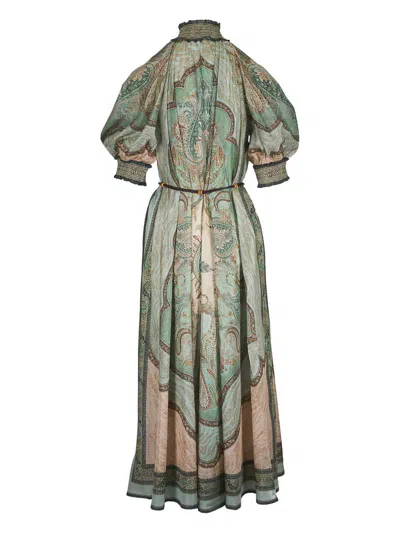Zimmermann Womens Tapestry Teal Multi Wanderlust Billow Puffed-short-sleeves Silk Midi Dress In Multi