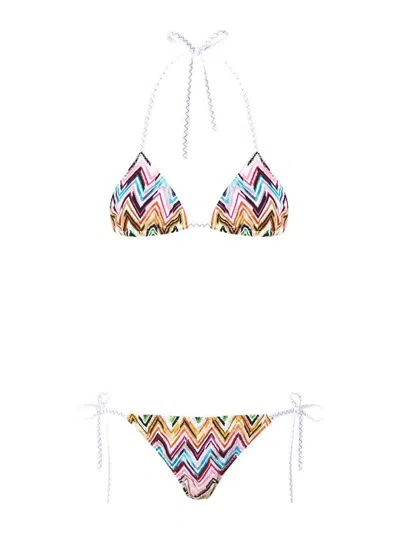 Missoni Multicolor Bikini With Adjustable Tie Closure And All-over Zigzag Motif In Viscose Blend Woman In Multi