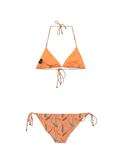 Etro Paisley-print Triangle Bikini In Orange