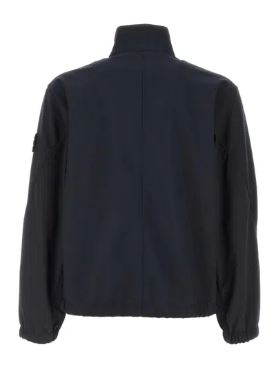 Stone Island Stretch Polyester Jacket Elastic Cuffs High Collar In Blue