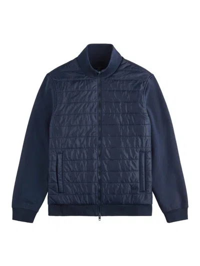 Fay Quilted Front Panel Smooth Fabric Jacket In Blue
