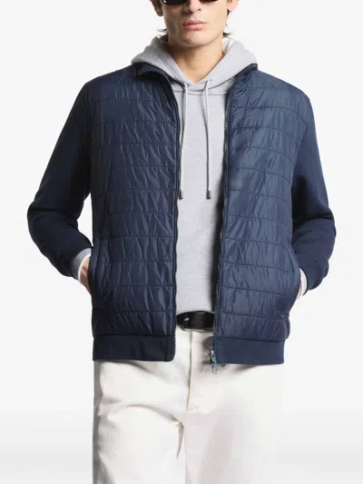 Fay Quilted Front Panel Smooth Fabric Jacket In Blue