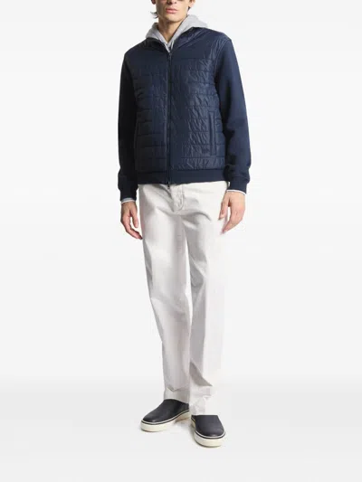 Fay Quilted Front Panel Smooth Fabric Jacket In Blue