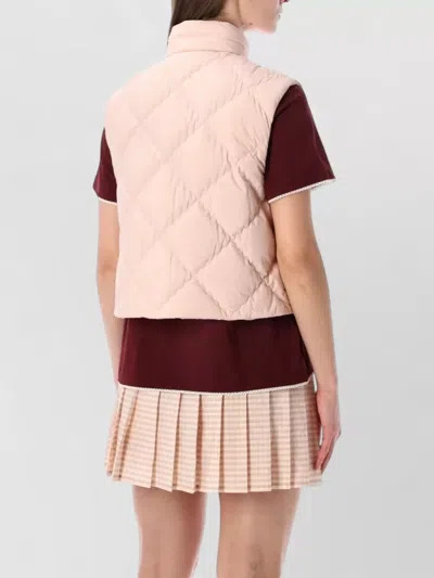 Moncler Biois High Collar Quilted Vest Pockets In Pink