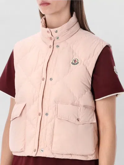 Moncler Biois High Collar Quilted Vest Pockets In Pink