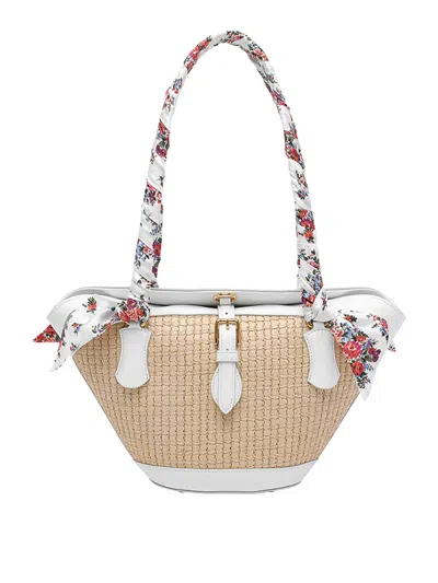 Dolce & Gabbana Borsa A Spalla Coffa Capri In Rafia Con Stampa Floreale Dolce E Gabbana In Sand
