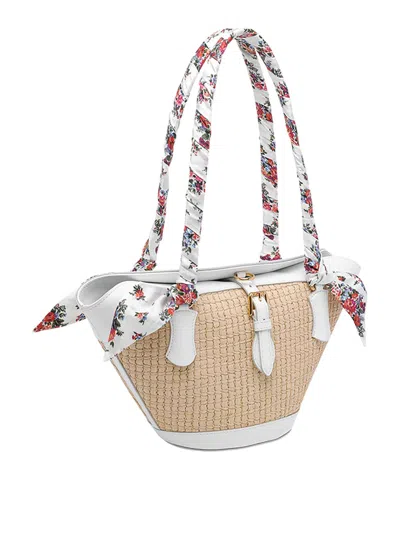 Dolce & Gabbana Borsa A Spalla Coffa Capri In Rafia Con Stampa Floreale Dolce E Gabbana In Sand