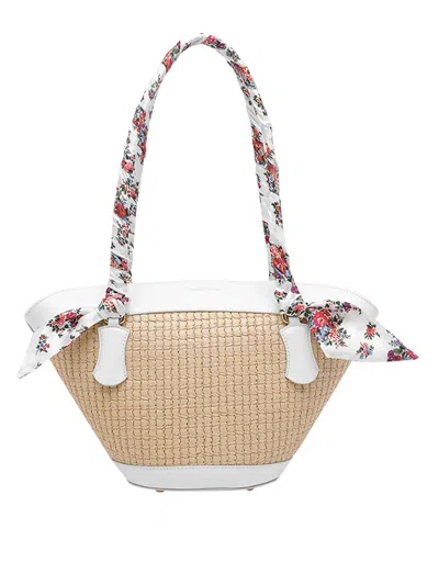 Dolce & Gabbana Borsa A Spalla Coffa Capri In Rafia Con Stampa Floreale Dolce E Gabbana In Sand