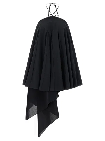 Jacquemus Courte Asymmetric Cotton-blend Crepon Halterneck Dress In Black