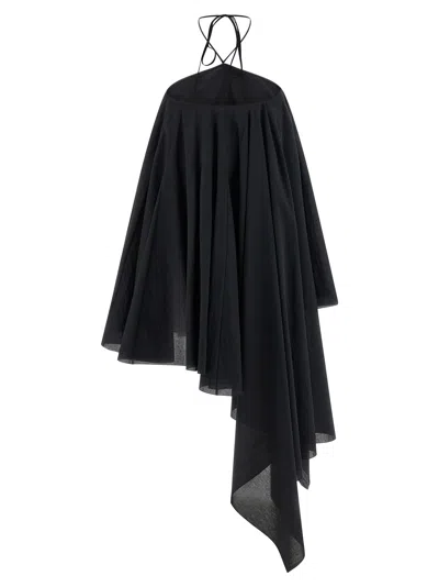 Jacquemus Courte Asymmetric Cotton-blend Crepon Halterneck Dress In Black