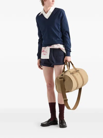 Prada Canvas Duffel Bag In Nude