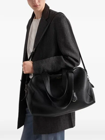 Prada Leather Duffel Bag In Black