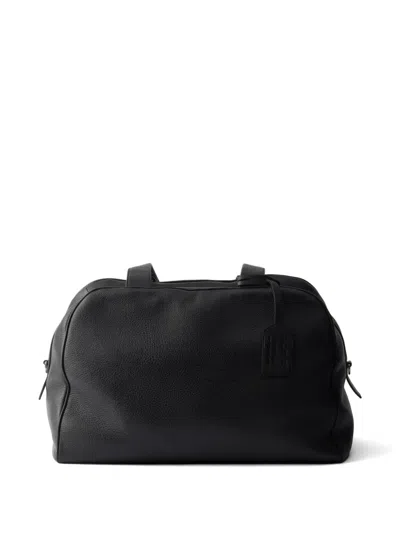 Prada Leather Duffel Bag In Black
