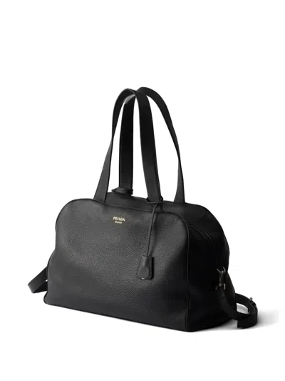 Prada Leather Duffel Bag In Black