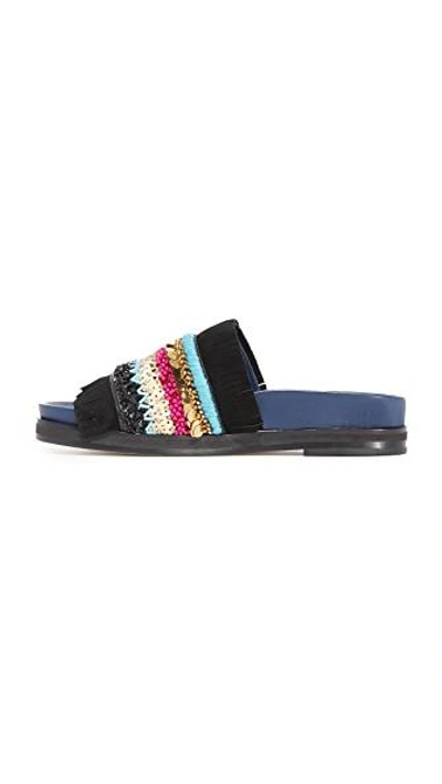 Shop Tory Burch Isle Slides In Black/multi Color