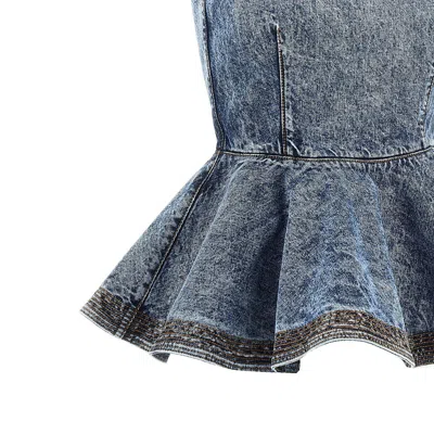 Alaïa Alaia Peplum Halterneck Top With Ruched Hem And Fitted Waist In Blue