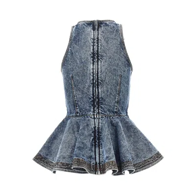 Alaïa Alaia Peplum Halterneck Top With Ruched Hem And Fitted Waist In Blue