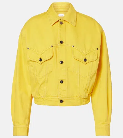Versace Oversized Blouson Denim Jacket In Yellow
