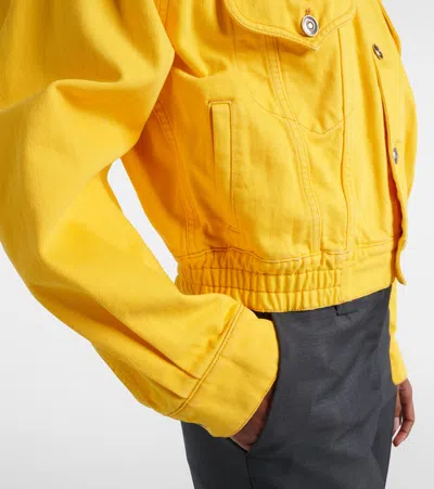 Versace Oversized Blouson Denim Jacket In Yellow