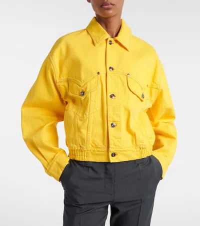 Versace Oversized Blouson Denim Jacket In Yellow