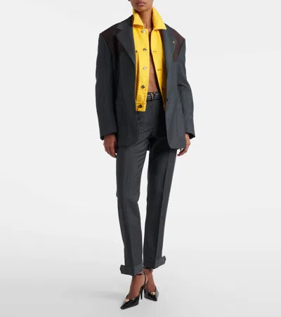 Versace Oversized Blouson Denim Jacket In Yellow